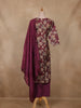 Wine Floral Printed Cotton Salwar Suit with Dupatta
