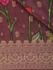 Wine Floral Printed Design Banarasi Saree with Zari Border