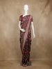 Wine Floral Printed Design Banarasi Saree with Zari Border