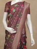 Wine Floral Printed Design Banarasi Saree with Zari Border