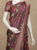 Wine Floral Printed Design Banarasi Saree with Zari Border