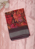 Wine Floral Printed Design Mixed Cotton Saree with Contrast Border