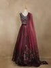Wine Floral Printed Design Organza Lehenga