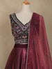 Wine Floral Printed Design Organza Lehenga