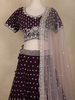 Wine Floral Sequins Embroidered Georgette Lehenga Set with Net Dupatta