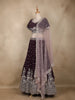Wine Floral Sequins Embroidered Georgette Lehenga Set with Net Dupatta