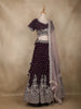 Wine Floral Sequins Embroidered Georgette Lehenga Set with Net Dupatta