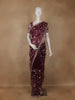 Wine Floral Sequins Embroidered Organza Saree