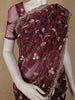 Wine Floral Sequins Embroidered Organza Saree