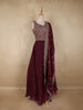 Wine Floral Thread Embroidery Design Space Silk Party Wear Gown