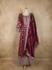 Wine Floral Woven Banarasi Silk Gown with Dupatta