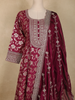Wine Floral Woven Banarasi Silk Gown with Dupatta