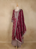 Wine Floral Woven Banarasi Silk Gown with Dupatta