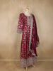 Wine Floral Woven Banarasi Silk Gown with Dupatta