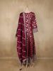 Wine Floral Woven Banarasi Silk Gown with Dupatta