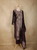 Wine Floral Zari Woven Design Silk Straight Suit with Dupatta