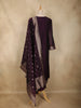 Wine Floral Zari Woven Design Silk Straight Suit with Dupatta
