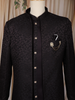 Wine Geometric Textured Embroidered Indo-Western Polyester Sherwani for Men