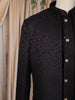 Wine Geometric Textured Embroidered Indo-Western Polyester Sherwani for Men