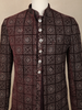 Wine Geometric Thread Embroidered Design Velvet Indo-Western Sherwani Set