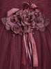 Wine Glitter Net Kids Party Wear Gown With 3D Floral Embellishments