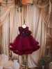 Wine Magenta 3D Floral Appliqué Sequins Embroidered Design Ruffled Layered Net Party Wear Frock