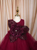 Wine Magenta 3D Floral Appliqué Sequins Embroidered Design Ruffled Layered Net Party Wear Frock
