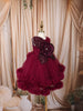 Wine Magenta 3D Floral Appliqué Sequins Embroidered Design Ruffled Layered Net Party Wear Frock
