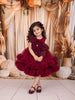 Wine Magenta 3D Floral Appliqué Sequins Embroidered Design Ruffled Layered Net Party Wear Frock