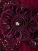 Wine Magenta 3D Floral Appliqué Sequins Embroidered Design Ruffled Layered Net Party Wear Frock