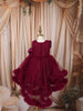 Wine Magenta 3D Floral Appliqué Sequins Embroidered Design Ruffled Layered Net Party Wear Frock