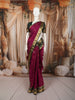 Wine Magenta Floral Butta Zari Woven Design Pure Kanchipuram Silk Saree with Contrast Zari Border