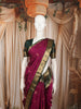 Wine Magenta Floral Butta Zari Woven Design Pure Kanchipuram Silk Saree with Contrast Zari Border