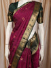 Wine Magenta Floral Butta Zari Woven Design Pure Kanchipuram Silk Saree with Contrast Zari Border
