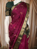 Wine Magenta Floral Butta Zari Woven Design Pure Kanchipuram Silk Saree with Contrast Zari Border