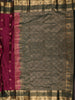 Wine Magenta Floral Butta Zari Woven Design Pure Kanchipuram Silk Saree with Contrast Zari Border