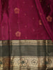 Wine Magenta Floral Butta Zari Woven Design Pure Kanchipuram Silk Saree with Contrast Zari Border