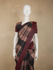 Wine Maroon Checked Woven Design Pure Tussar Saree with Woven Border