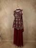 Wine Maroon Floral Embroidered Design Velvet Palazzo Suit with Dupatta