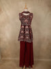Wine Maroon Floral Embroidered Design Velvet Palazzo Suit with Dupatta