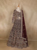 Wine Maroon Floral Embroidery Design Net Lehenga