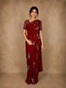 Wine Maroon Floral Leaf Sequins Design Chiffon Designer Saree