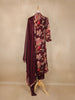 Wine Maroon Floral Printed Design Chiffon Silk Anarkali Salwar Suit with Dupatta