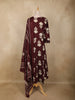 Wine Maroon Floral Printed Design Cotton Anarkali Salwar Suit with Dupatta
