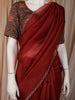 Wine Maroon Stone Embellished Design Tussar Fancy Saree with kalamkari Blouse