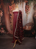 Wine Maroon Striped Metallic Woven Design Tissue Silk Unstitched Salwar Material with Matching Designer Dupatta