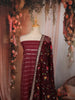 Wine Maroon Striped Metallic Woven Design Tissue Silk Unstitched Salwar Material with Matching Designer Dupatta