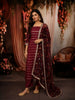 Wine Maroon Striped Metallic Woven Design Tissue Silk Unstitched Salwar Material with Matching Designer Dupatta