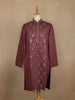 Wine Mirror Work Embroidered Cotton Kurta For Men