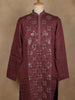 Wine Mirror Work Embroidered Cotton Kurta For Men
